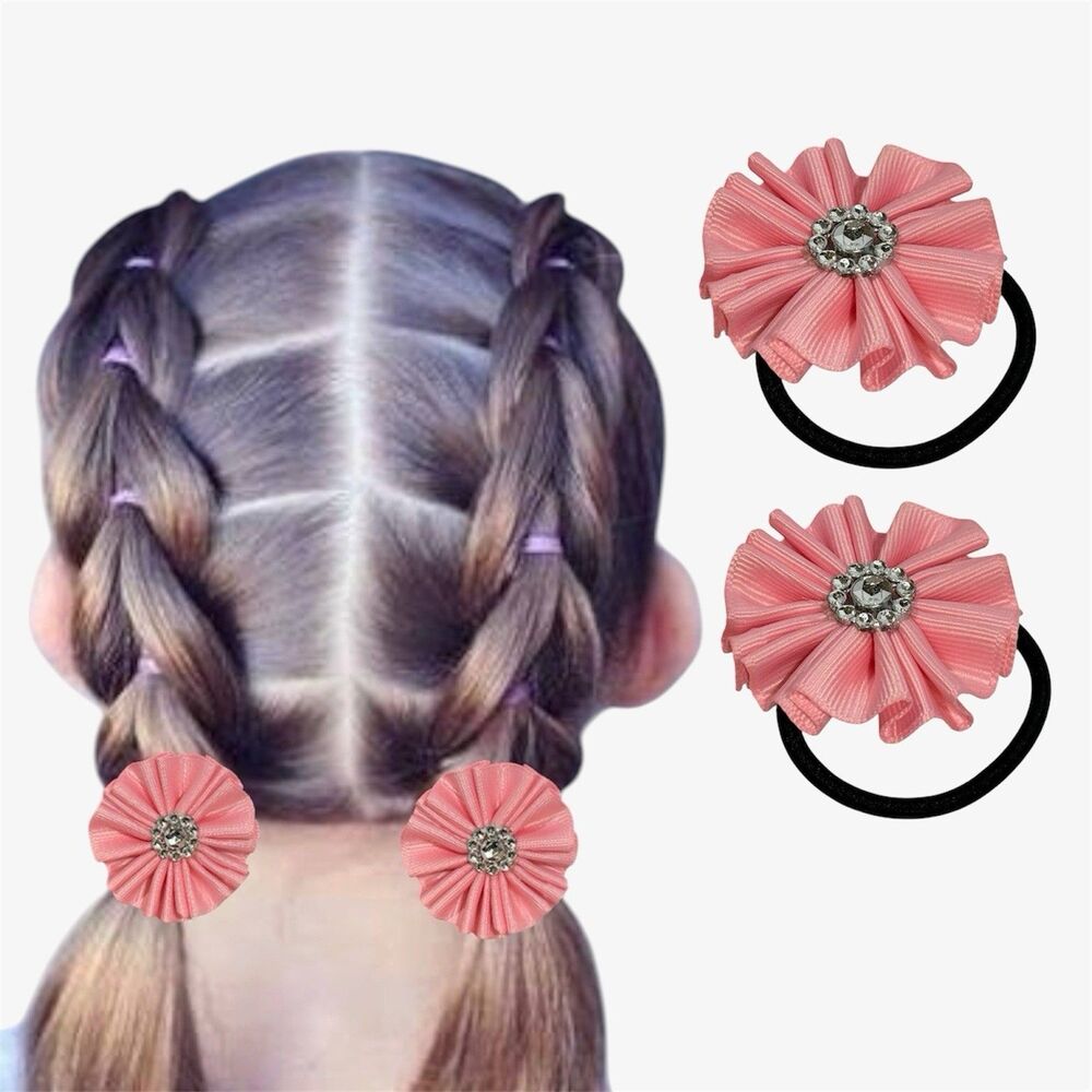 Hair Bow Set 2 Ponytail For Girls Pink 2 Inch New - Picture 1 of 12